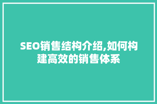 SEO销售结构介绍,如何构建高效的销售体系