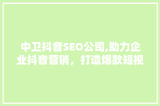 中卫抖音SEO公司,助力企业抖音营销，打造爆款短视频