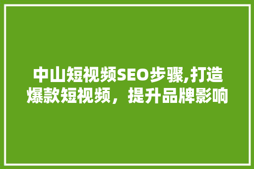 中山短视频SEO步骤,打造爆款短视频，提升品牌影响力 网络技术