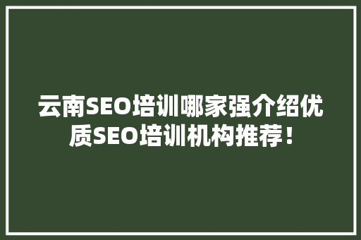 云南SEO培训哪家强介绍优质SEO培训机构推荐！