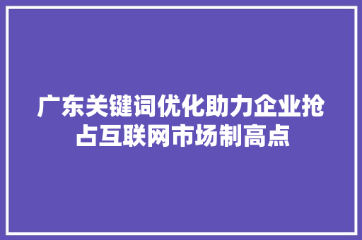 广东关键词优化助力企业抢占互联网市场制高点