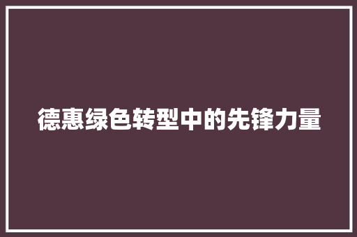 德惠绿色转型中的先锋力量 德惠绿色转型中的先锋力量