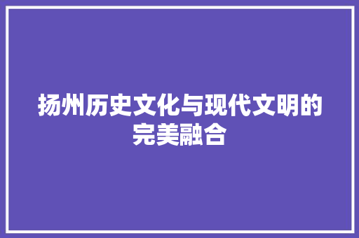 扬州历史文化与现代文明的完美融合