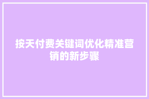 按天付费关键词优化精准营销的新步骤