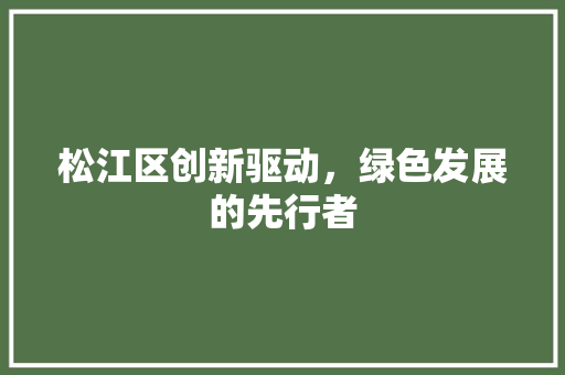 松江区创新驱动，绿色发展的先行者