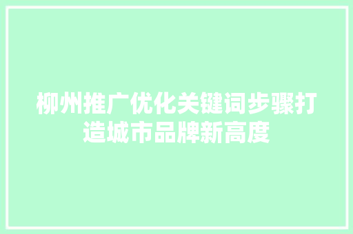 柳州推广优化关键词步骤打造城市品牌新高度