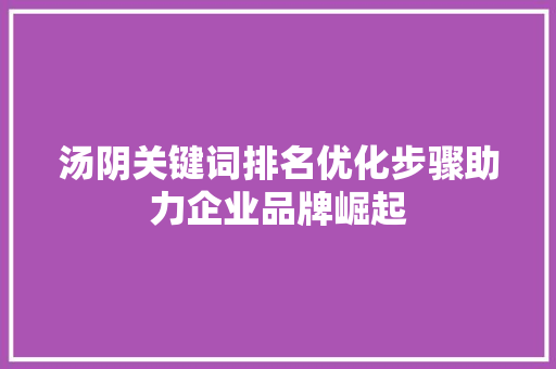 汤阴关键词排名优化步骤助力企业品牌崛起