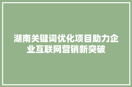 湖南关键词优化项目助力企业互联网营销新突破 操作系统