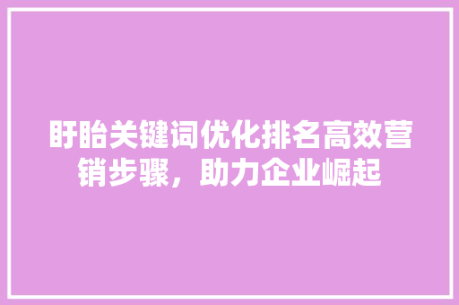 盱眙关键词优化排名高效营销步骤，助力企业崛起