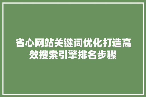 省心网站关键词优化打造高效搜索引擎排名步骤