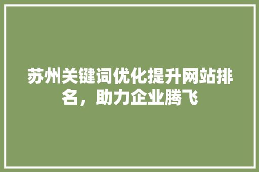 苏州关键词优化提升网站排名，助力企业腾飞