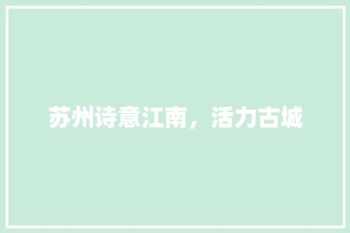 苏州诗意江南，活力古城