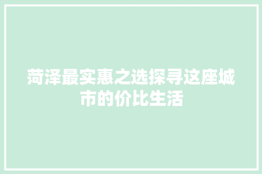 菏泽最实惠之选探寻这座城市的价比生活