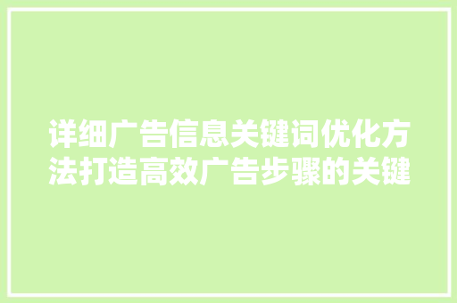 详细广告信息关键词优化方法打造高效广告步骤的关键 网络技术