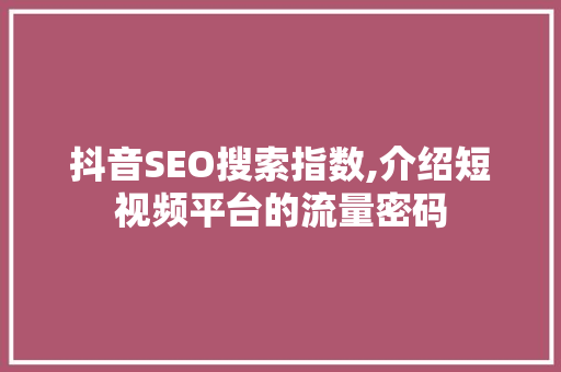 抖音SEO搜索指数,介绍短视频平台的流量密码