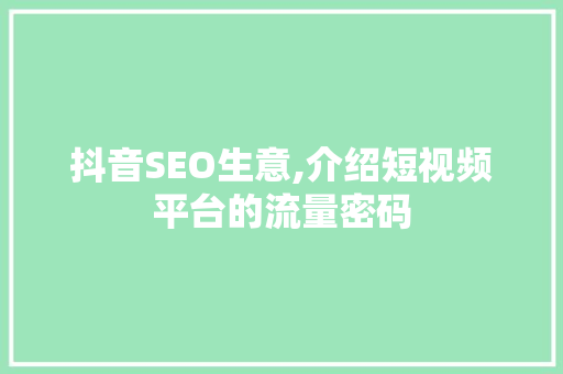 抖音SEO生意,介绍短视频平台的流量密码