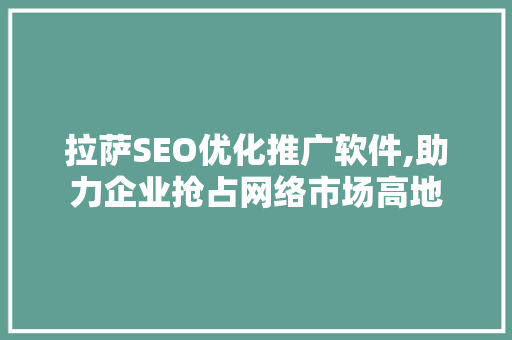 拉萨SEO优化推广软件,助力企业抢占网络市场高地