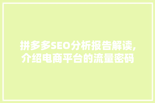 拼多多SEO分析报告解读,介绍电商平台的流量密码