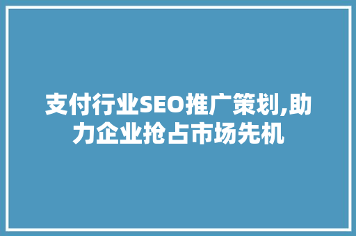 支付行业SEO推广策划,助力企业抢占市场先机
