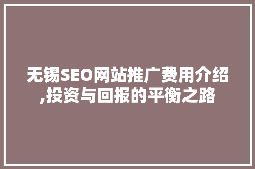 无锡SEO网站推广费用介绍,投资与回报的平衡之路