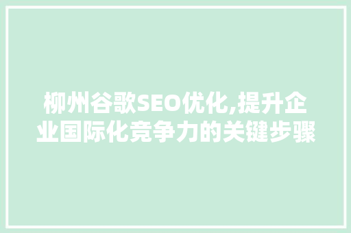 柳州谷歌SEO优化,提升企业国际化竞争力的关键步骤 柳州谷歌SEO优化,提升企业国际化竞争力的关键步骤