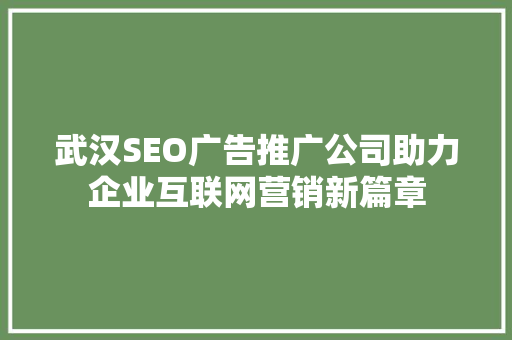 武汉SEO广告推广公司助力企业互联网营销新篇章