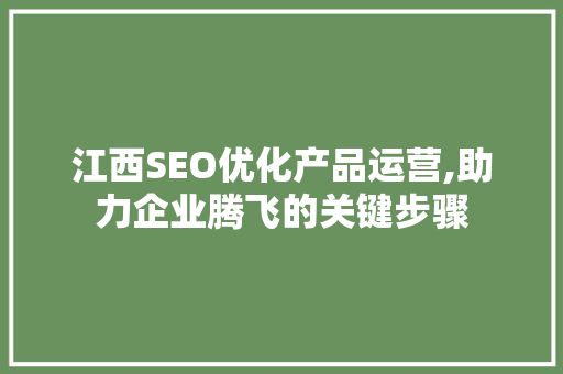 江西SEO优化产品运营,助力企业腾飞的关键步骤
