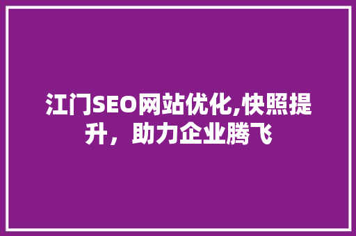 江门SEO网站优化,快照提升，助力企业腾飞