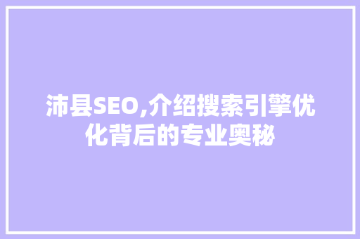 沛县SEO,介绍搜索引擎优化背后的专业奥秘