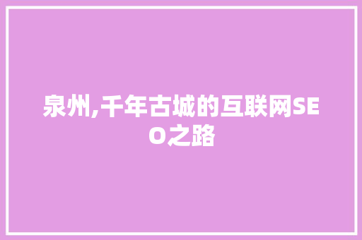 泉州,千年古城的互联网SEO之路