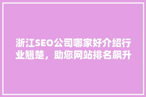 浙江SEO公司哪家好介绍行业翘楚，助您网站排名飙升