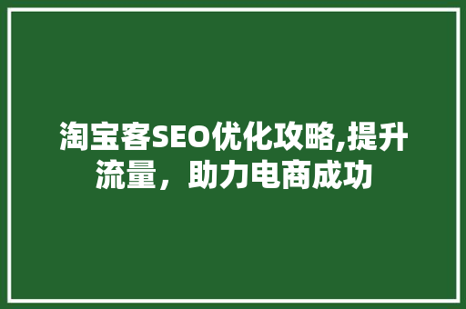 淘宝客SEO优化攻略,提升流量，助力电商成功