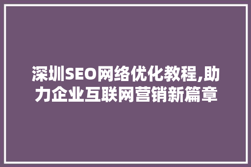 深圳SEO网络优化教程,助力企业互联网营销新篇章