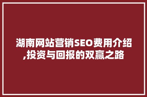 湖南网站营销SEO费用介绍,投资与回报的双赢之路