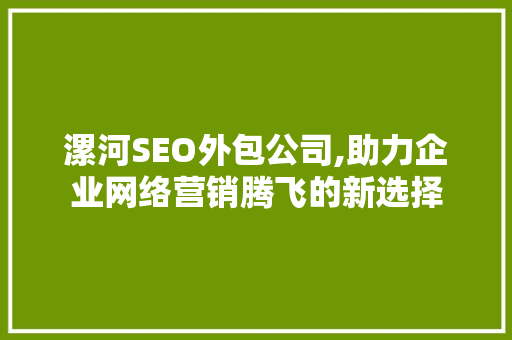 漯河SEO外包公司,助力企业网络营销腾飞的新选择