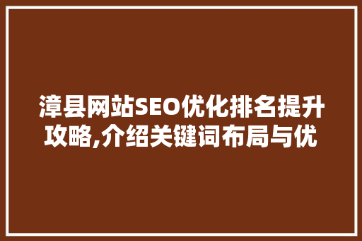 漳县网站SEO优化排名提升攻略,介绍关键词布局与优化步骤