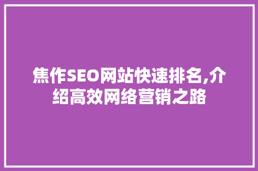 焦作SEO网站快速排名,介绍高效网络营销之路