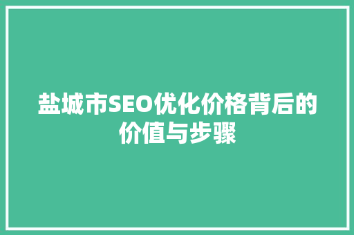 盐城市SEO优化价格背后的价值与步骤