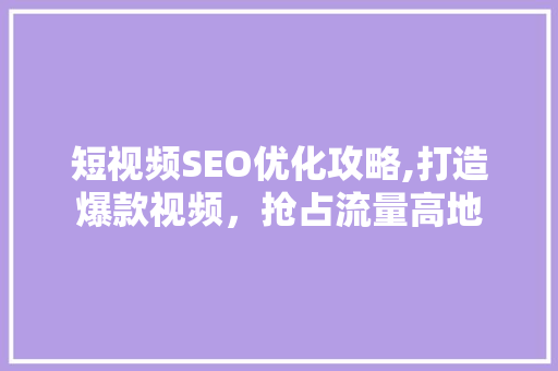 短视频SEO优化攻略,打造爆款视频，抢占流量高地