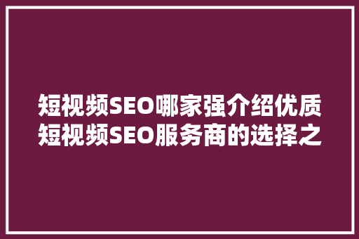 短视频SEO哪家强介绍优质短视频SEO服务商的选择之路