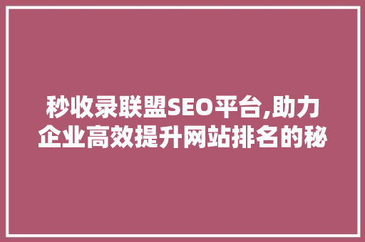 秒收录联盟SEO平台,助力企业高效提升网站排名的秘密武器