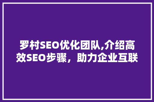 罗村SEO优化团队,介绍高效SEO步骤，助力企业互联网腾飞