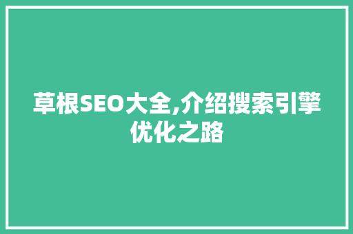 草根SEO大全,介绍搜索引擎优化之路