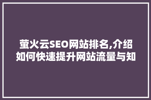 萤火云SEO网站排名,介绍如何快速提升网站流量与知名度