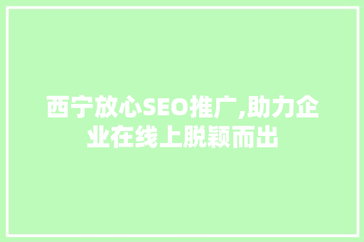 西宁放心SEO推广,助力企业在线上脱颖而出