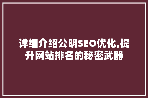 详细介绍公明SEO优化,提升网站排名的秘密武器