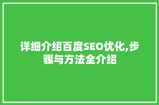 详细介绍百度SEO优化,步骤与方法全介绍 详细介绍百度SEO优化,步骤与方法全介绍
