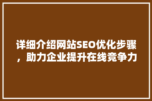 详细介绍网站SEO优化步骤，助力企业提升在线竞争力