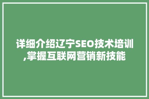 详细介绍辽宁SEO技术培训,掌握互联网营销新技能