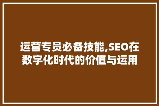 运营专员必备技能,SEO在数字化时代的价值与运用